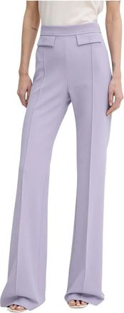 Elisabetta Franchi Broek in dubbellaags stretch cr&ecirc;pe met geborduurd logo - Dames - Wijde Broeken - Paars - XS - Leer - Broeken