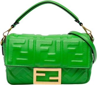 Fendi Pre-owned Handbags, female, Green, Size: ONE SIZE Pre-owned Baguette Shoulder Bag FF Logo