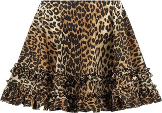 Ganni Leopard Duchesse Nylon Skirt - brown