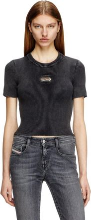 Diesel Short-sleeve top with cut-out logo - T-Shirts - Woman - Grey