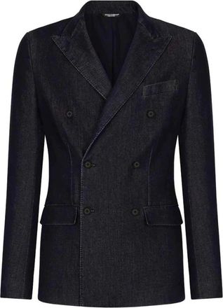 Dolce & Gabbana Jassen, Heren, Zwart, S, Denim, Dubbelrijige Denim Blazer