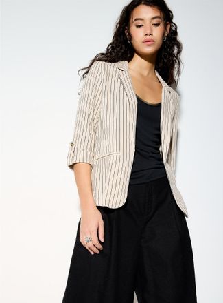 Vero Moda Womens Cropped linen-blend open blazer