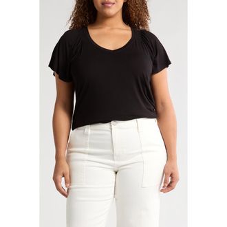 Liverpool L.A. V-Neck Flutter Sleeve Jersey Top in Black at Nordstrom Rack, Size 3X