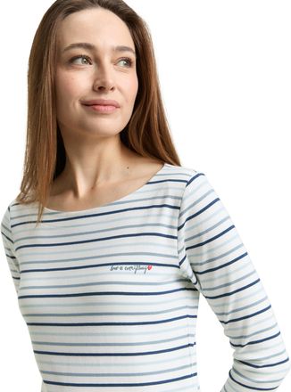 Tom Tailor 3/4-Arm-Shirt TOM TAILOR, Damen, Gr. XXL, blau haze multicolor stripe, Single Jersey, Obermaterial: 97% Baumwolle, 3% Elasthan, gestreift, regular fit