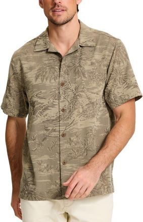 Tommy Bahama Coastal Ease IslandZone Palms Print Camp Shirt in Shiitake at Nordstrom, Size 2Xlt