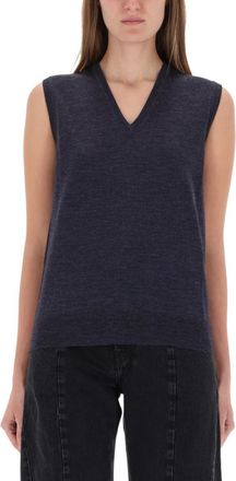 Maison Margiela Navy Blue Solid V Neck Top