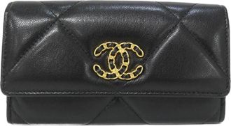 Chanel Black Leather Long Wallet (Tri-Fold) (Pre-Owned)