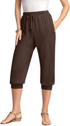 Roaman's Plus Size Soft Knit Capri Pant With Drawstring Waist in Chocolate at Nordstrom, Size Small