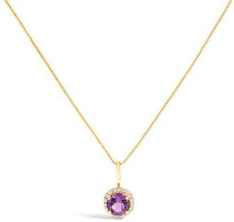 House of Brilliance 10K Gold Gemstone and 1/10 Cttw Diamond Accent Halo Pendant Necklace in Yellow | Purple Amethyst at Nordstrom