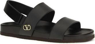 Valentino Garavani Mens Black Calf Leather Bos Taurus Flat Sandals