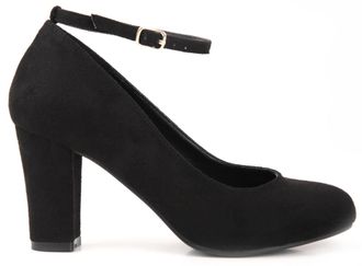 Generic Womens Mid Block Heels Ankle Strap Court Slip On Shoes Ladies Closed Toe Office Work Formal Pumps Mary Jane Shoes Sandals Plus Size Black Suede UK 3