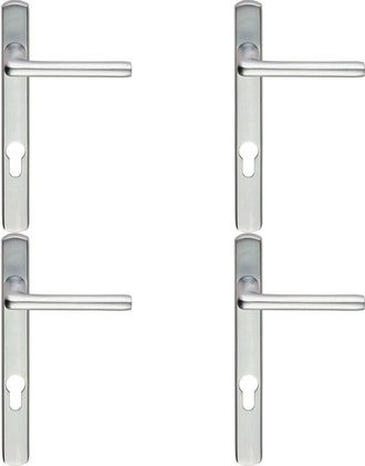 Loops 4x PAIR Straight Lever on Narrow Euro Lock Backplate 220 x 26mm Satin Chrome