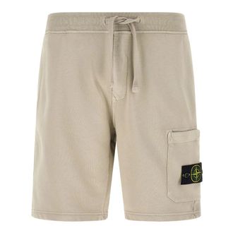 Stone Island Casual Shorts, male, Beige, Size: S Felpa bermuda cotone vita elasticizzata coulisse tasca con logo