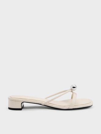 Charles & Keith Georgie Linen Metal-Ball Heeled Mules