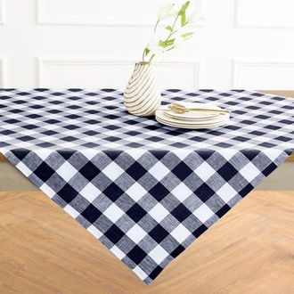 Solino Home Linen Table Throw 52 x 52 Inch for Dining Table, Holiday and Everyday Table Decor - Buffalo Check in Navy And White at Nordstrom, Size