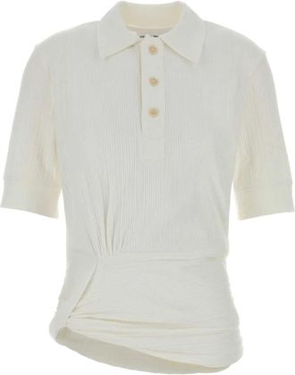 Victoria Beckham Polo Top met Twist Detail - Dames - Polos - Wit - S - Katoen - Tops