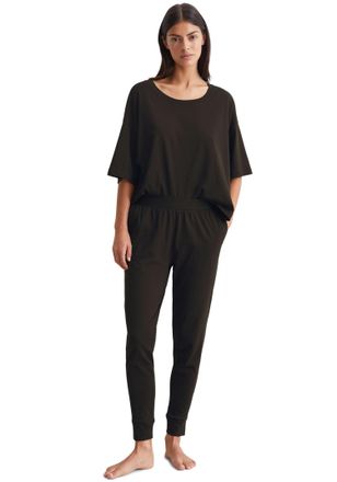Marc O'Polo Loungehose MARC OPOLO Mix & Match Cotton-Woven, Damen, Gr. XL, N-Gr, schwarz, Single Jersey, Obermaterial: 100% Baumwolle, meliert, regular fit lang, 