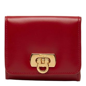 Ferragamo Gold Red Color Leather Coin Purse/Coin Case (Pre-Owned)