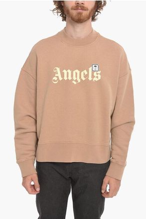 Palm Angels Mens Crew Neck PXP Brushed Cotton Sweatshirt in Beige - Size Small