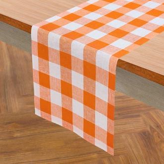 Solino Home Linen Table Runner for Dining Table, Holiday and Everyday Table Decor - Buffalo Check in Pumpkin And White at Nordstrom, Size Xx-Large