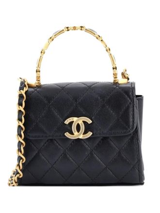 Chanel Coco Enamel Top Handle Flap Bag Quilted Lambskin Small satchel - Nero
