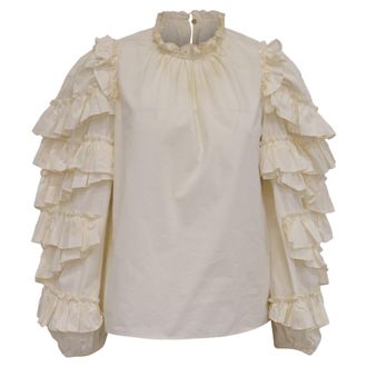 Ulla Johnson Pippa Ruffled Sleeve Blouse in Ivory Cotton