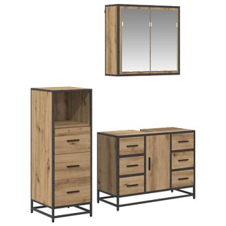 vidaXL Juego De Muebles De Ba&ntilde;o 3 Uds. Roble Artisan 80 X 33 X 60 Cm Vidaxl