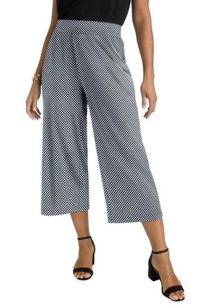 Jessica London Stretch Knit Wide Leg Crop Pant in Black Bias Plaid at Nordstrom, Size 12