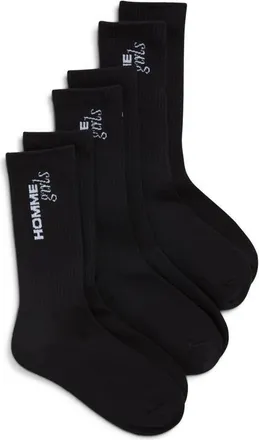 HommeGirls 3-Pack Logo Crew Socks in Black at Nordstrom