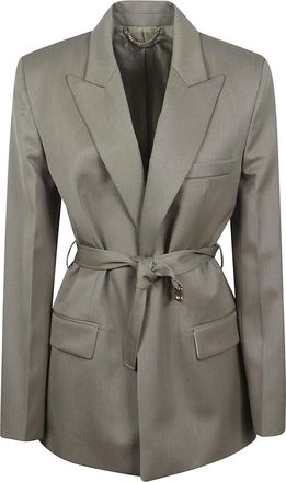 Victoria Beckham Geklede Jas met Riem - Dames - Blazers - Grijs - S - Wol - Jassen