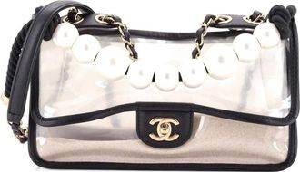 Chanel Sand By The Sea Pearl Flap Bag PVC with Lambskin Medium shoulder bag - Zwart