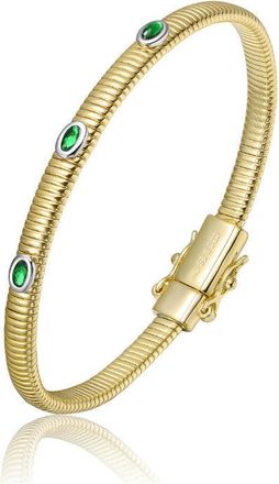Rachel Glauber 14K Gold Plated with Emerald Green Cubic Zirconia Bangle Bracelet