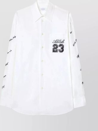 Off-white logo embroidered overshirt with curved hem