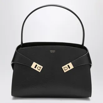 Ferragamo Black/ Brown Leather Hug M Handbag