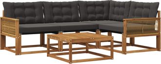vidaXL Conjunto De Sof&aacute;s De Exterior 5 Uds. Natural Y Negro Vidaxl