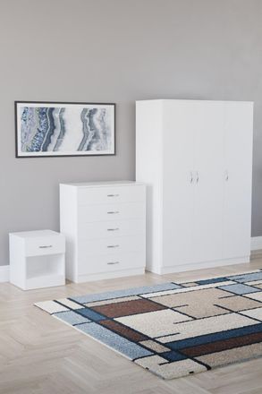 Home Discount Vida Designs Riano 3Pc Bedroom Set - 5 Drawer Chest, 3 Door Wardrobe in White