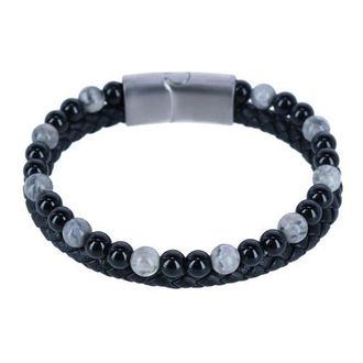 Trafalgar Store Loose Fit Thurgood Beaded and Braided Leather Secure Clasp Bracelet in Black at Nordstrom