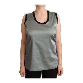 Dolce & Gabbana Witte Mouwloze Blouse met Logodetails - Dames - Tops zonder mouwen - Grijs - 2XL - Nylon - Tops
