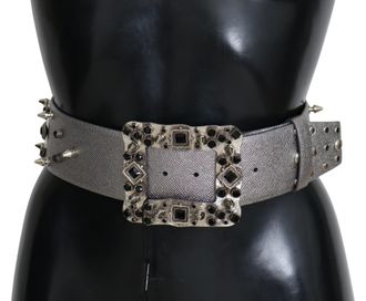 Dolce & Gabbana Vrouwen zilver leer Crystal Stud Logo Buckle Riem