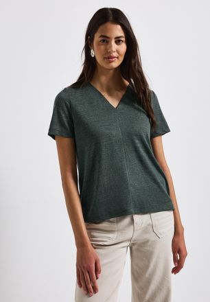 Street One T-Shirt STREET ONE, Damen, Gr. 36, gr&uuml;n (mid gr&uuml;n), Jersey, Obermaterial: 80% Polyester, 20% Viskose, unifarben, regular fit Po-bedeckend, V-Ausschnit