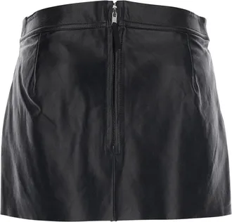 Rick Owens Womens Miniskirt Fog Black Leather Lambskin Skirt