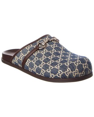 Gucci Horsebit Gg Denim & Leather Mule