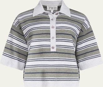 TWP Striped Short-Sleeve Polo Sweater