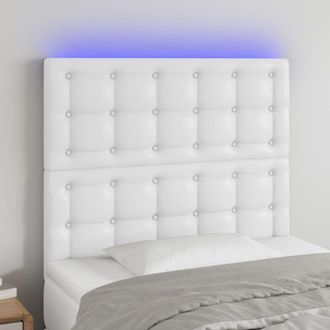 vidaXL Cabecero Con Luces Led Cuero Sint&eacute;tico Blanco 80x5x118/128 Cm Vidaxl
