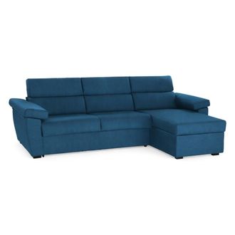 Dmora Sof&aacute; Fijo Con Chaise Longue Ceto, Desenfundable, Reversible Made In Italy, Hidr&oacute;fugo Multiposici&oacute;n, 285x160 Cm Azul