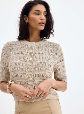 Part Two Womens Textured stripes shimmering Cardigan Sweater