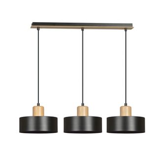 Wonderlamp Regleta de techo con 3 pantallas colgantes negro y madera