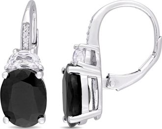 Amour 8 CT TGW Black Sapphire, Created White Sapphire and Diamond Accent Leverback Earrings In Sterling Silver