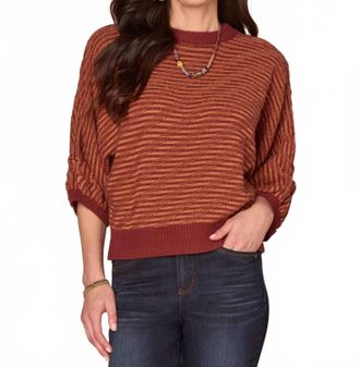 Democracy 3/4 Dolman Sleeve Banded Hem Bias Stitch Sweater In Brown
