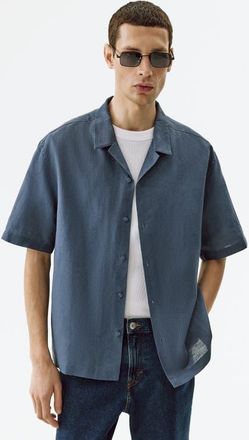 H&M Relaxed-fit linen-blend resort shirt in Dusty Blue at Nordstrom, Size Xx-Large